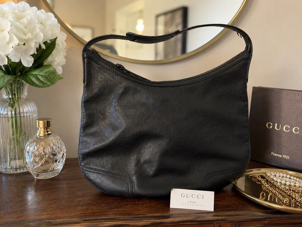 Gucci Black Leather GG Monogram Shoulder Hobo Bag – Vintage Designer